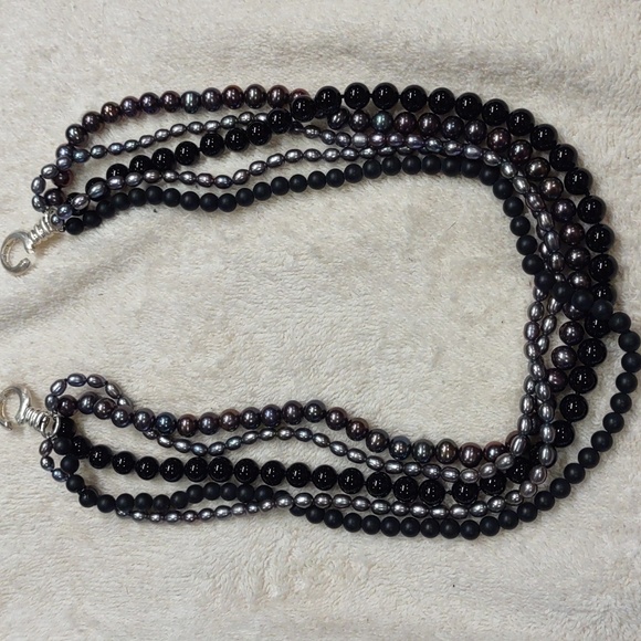 Zales Jewelry - Black Onyx Multi-Strand, Black Gray Pearl Bead Necklace